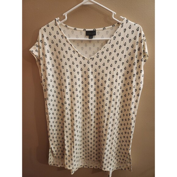J. Jill Tunic Top Cap Sleeve Micro Flower All Over Print Stretch Wearever MP - Picture 1 of 5